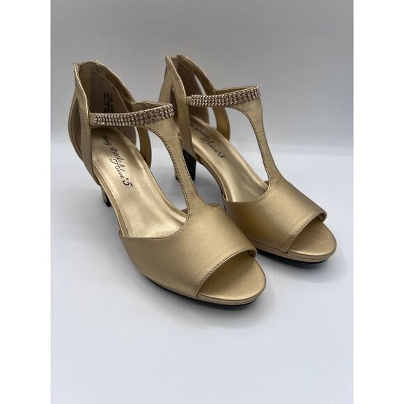 EASY STREET 'FLASH' DRESS RHINESTONE T-STRAP SANDAL GOLD SATIN WOMENS 8.5WW NEW - Picture 4 of 16